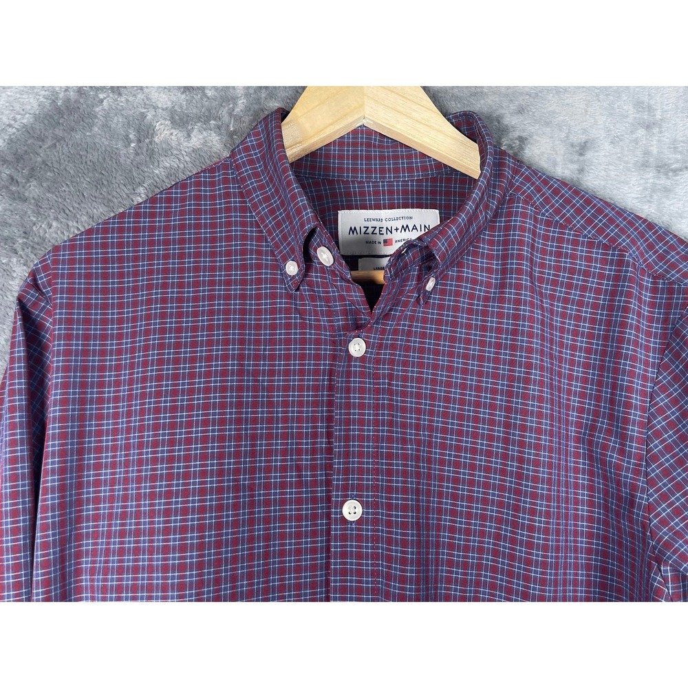 Mizzen+Main Leeward Collection Maroon Blue Check Trim Fit Shirt Mens Large